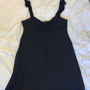 Sweetheart black mini dress with ruffle sleeves